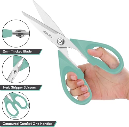 iBayam Kitchen Shears, iBayam Kitchen Scissors Heavy Duty Meat Scissors Poultry Shears, Dishwasher Safe Food Cooking Scissor All Purpose Stainless Steel Utility Scissor, 2-Pack (Aqua Sky) - Image 4