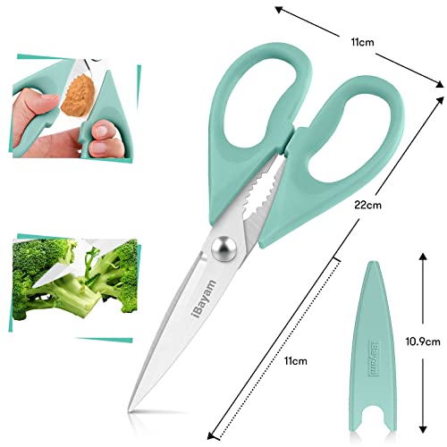 iBayam Kitchen Shears, iBayam Kitchen Scissors Heavy Duty Meat Scissors Poultry Shears, Dishwasher Safe Food Cooking Scissor All Purpose Stainless Steel Utility Scissor, 2-Pack (Aqua Sky) - Image 3