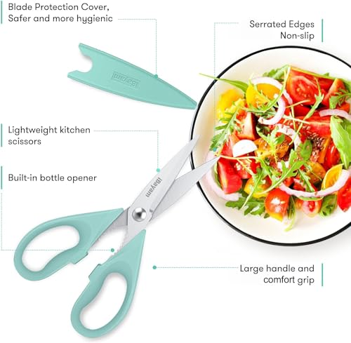 iBayam Kitchen Shears, iBayam Kitchen Scissors Heavy Duty Meat Scissors Poultry Shears, Dishwasher Safe Food Cooking Scissor All Purpose Stainless Steel Utility Scissor, 2-Pack (Aqua Sky) - Image 2