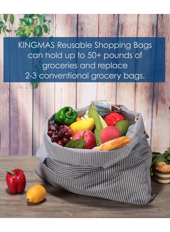 KINGMAS Reusable Grocery Bags, Eco-Friendly Folding Tote Shopping Bag fits in Pocket, Washable Waterproof Nylon Pouch Bags (2 Pack (Grey Stripe)) - Image 2