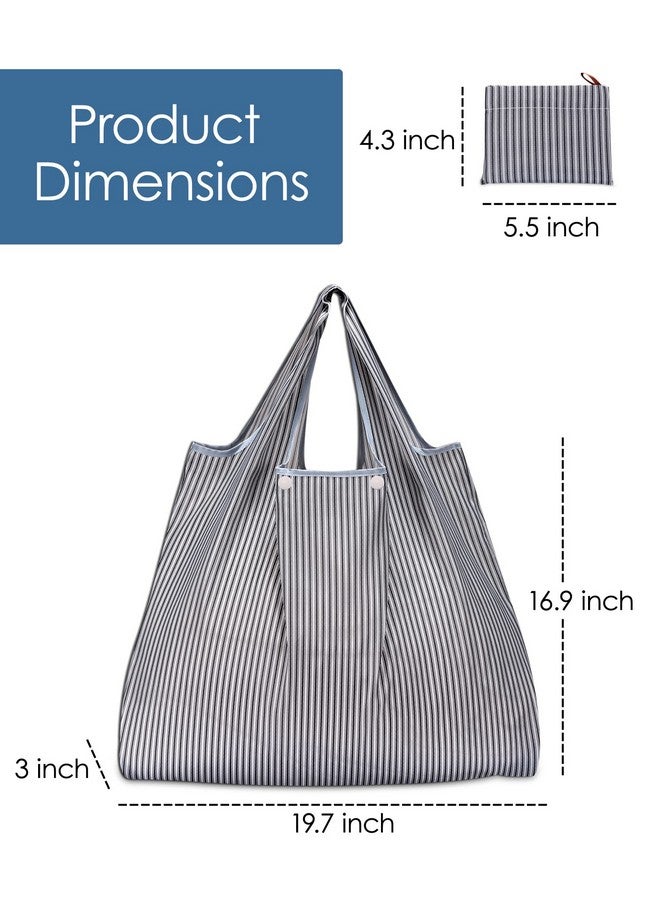 KINGMAS Reusable Grocery Bags, Eco-Friendly Folding Tote Shopping Bag fits in Pocket, Washable Waterproof Nylon Pouch Bags (2 Pack (Grey Stripe)) - Image 3
