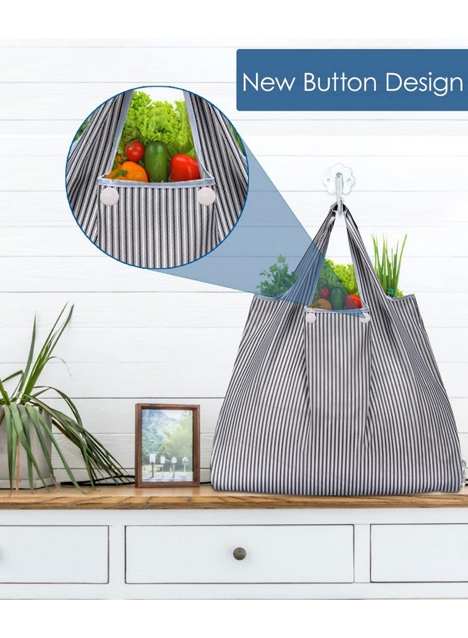 KINGMAS Reusable Grocery Bags, Eco-Friendly Folding Tote Shopping Bag fits in Pocket, Washable Waterproof Nylon Pouch Bags (2 Pack (Grey Stripe)) - Image 4