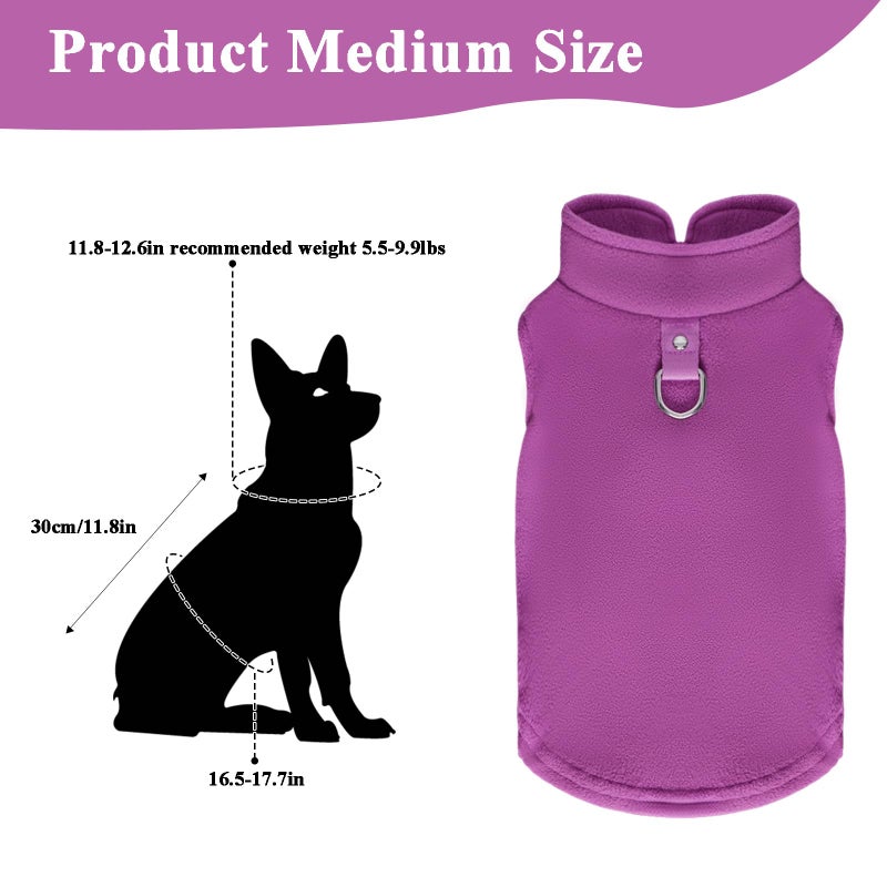 Gvhntk 2 Pcs Dog Fleece Vest Sweater Winter Warm Dog Sleeveless Jacket Soft Pullover Fleece Cold Weather Coat Hoodie with D-Ring Leash for Small Medium Dogs Unisex (Purple,Blue, Medium) - Image 3