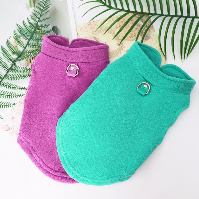 Gvhntk 2 Pcs Dog Fleece Vest Sweater Winter Warm Dog Sleeveless Jacket Soft Pullover Fleece Cold Weather Coat Hoodie with D-Ring Leash for Small Medium Dogs Unisex (Purple,Blue, Medium) - Image 4