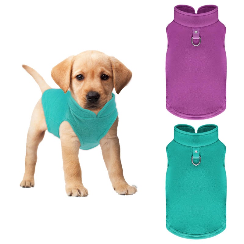Gvhntk 2 Pcs Dog Fleece Vest Sweater Winter Warm Dog Sleeveless Jacket Soft Pullover Fleece Cold Weather Coat Hoodie with D-Ring Leash for Small Medium Dogs Unisex (Purple,Blue, Medium) - Image 1