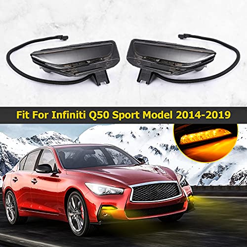 AUXMART Dynamic Blink Fog Lights Assembly for Infiniti Q50 Sport 2014-2020 Front Bumper LED Amber Turn Signal Lamp Assembly for Infiniti Q50 2015 2016 2017 2018 2019 - Image 2