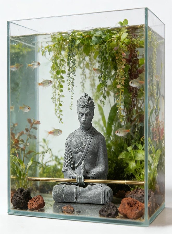 livelyfish Aquarium Sun Wukong Statue Monkey Kings Buddha Statues Zen Sandstone Figurines for Fish Tank Garden Aquarium Decor (Grey) - Image 4