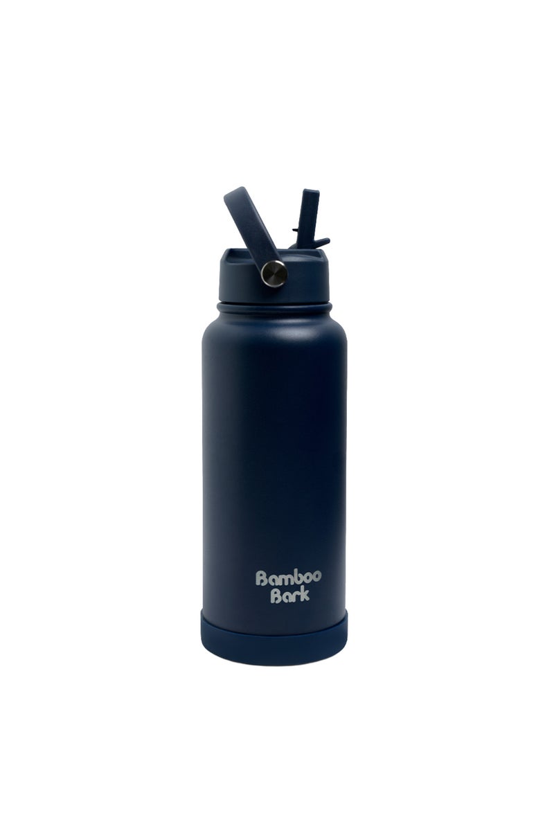 Bamboo Bark 1000 ML Insulated Water Bottle with Sipper Lid – Stainless Steel Double Wall Vacuum Flask for Hot & Cold Water Leak-Proof, Reusable Sports Thermos Bottle - (Deep Navy)