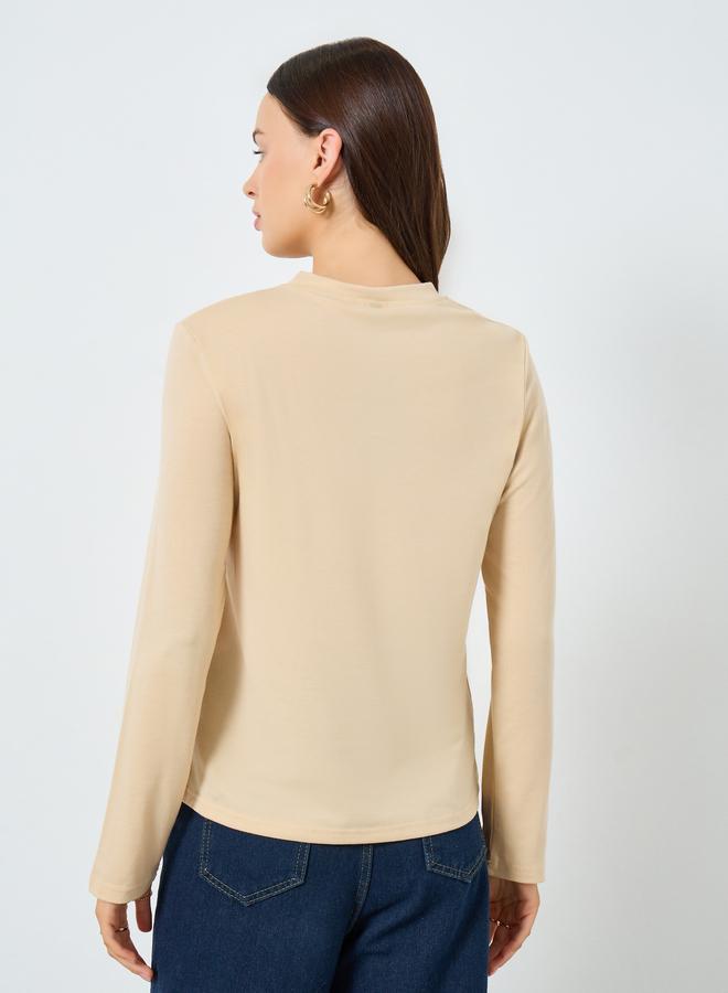 Styli Beige Graphic Print Long Sleeve T-Shirt - Image 4
