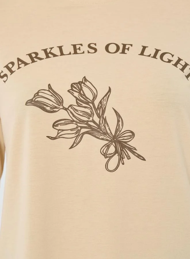 Styli Beige Graphic Print Long Sleeve T-Shirt