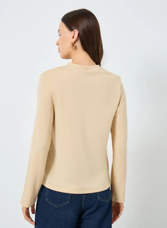 Styli Beige Graphic Print Long Sleeve T-Shirt