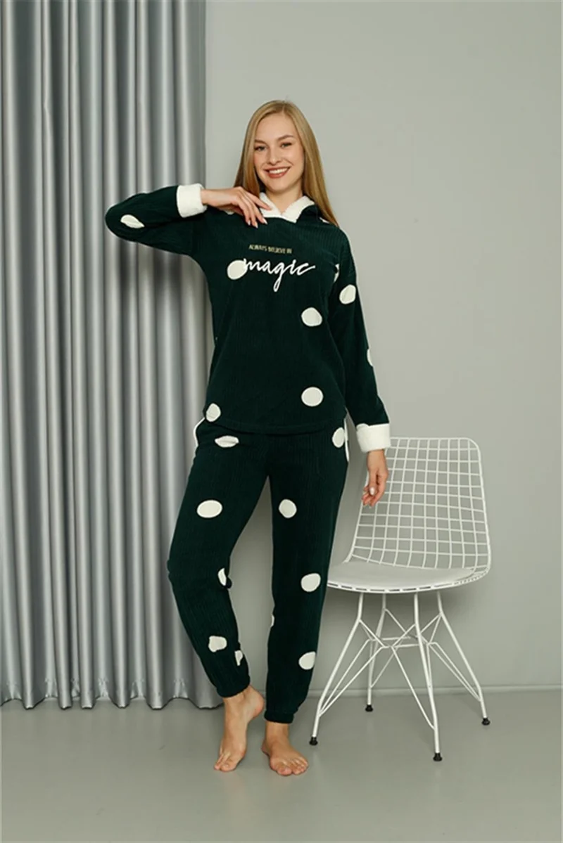 Akbeniz Welsoft Polar Women's Hooded Pajama Set 8512