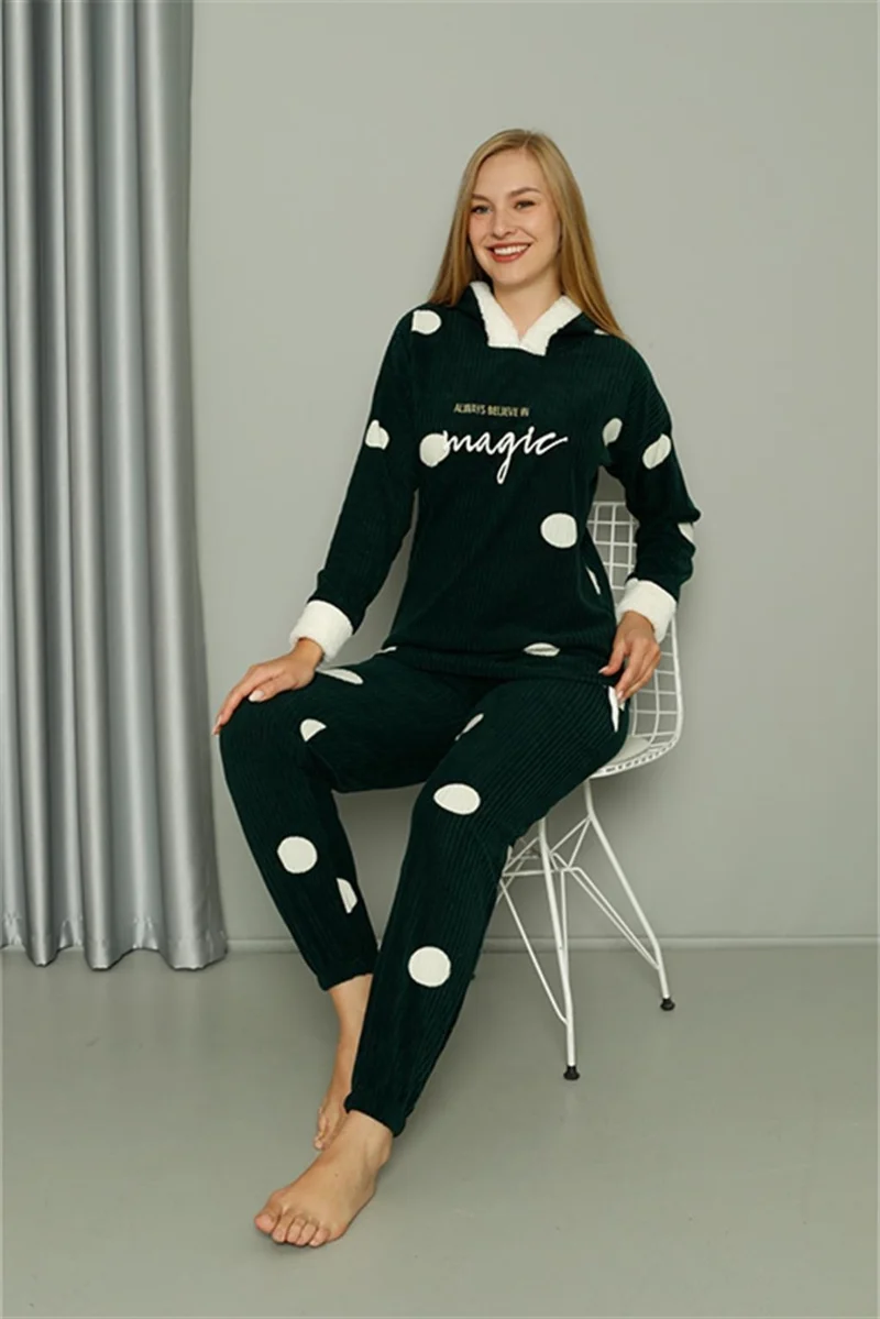 Akbeniz Welsoft Polar Women's Hooded Pajama Set 8512