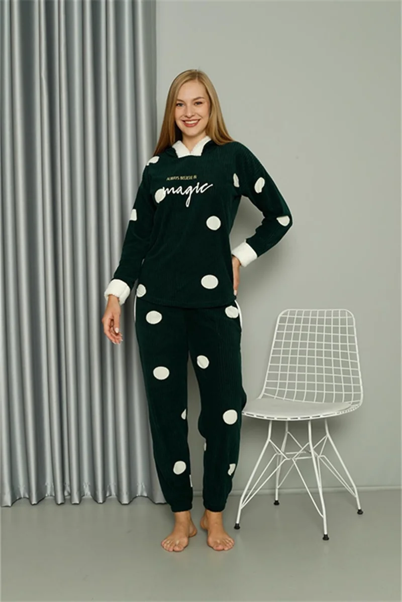 Akbeniz Welsoft Polar Women's Hooded Pajama Set 8512