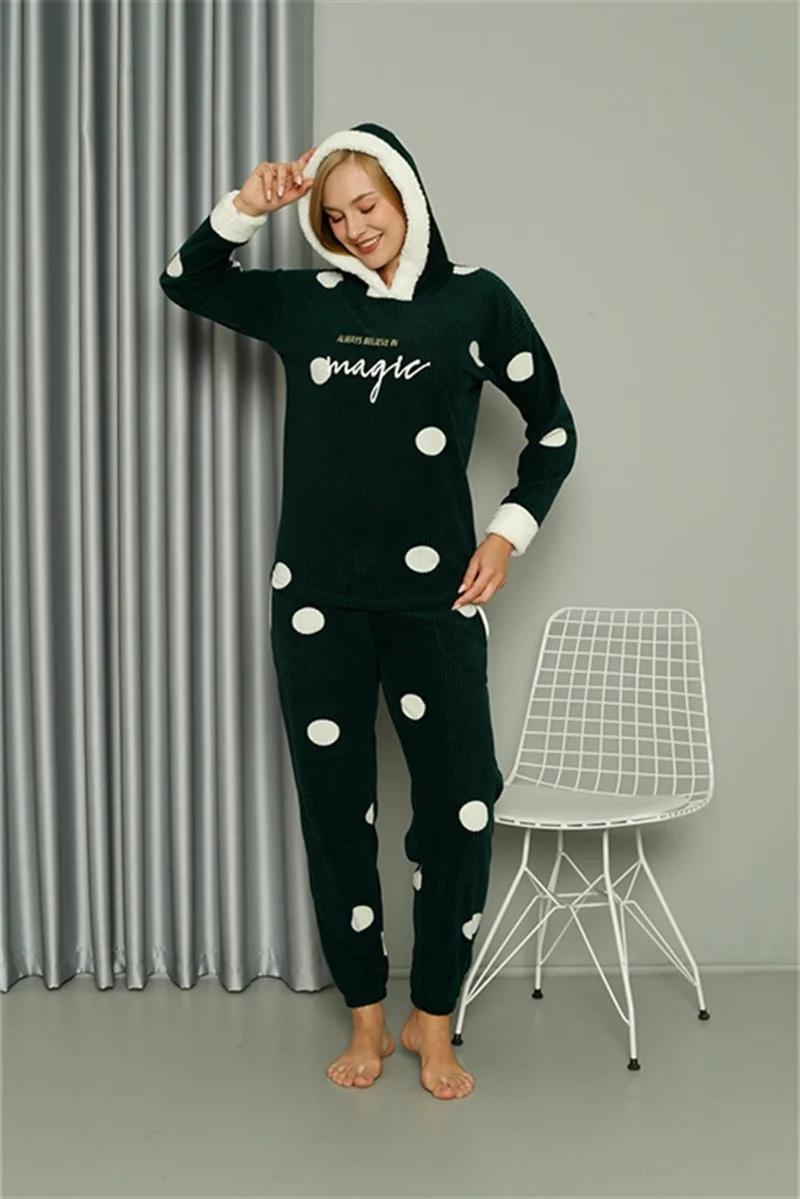 Akbeniz Welsoft Polar Women's Hooded Pajama Set 8512
