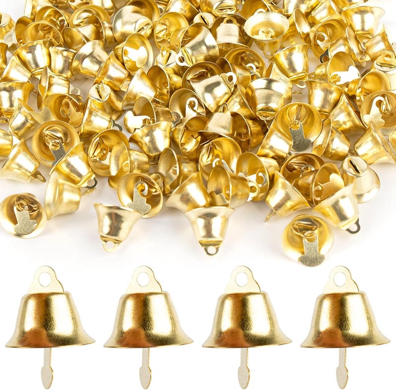 AUEAR , 120 Pack Gold Mini Jingle Bells Small Liberty Bell 16mm Craft Decorative Xmas Tree Ornaments for Party Wind Chimes Holiday Decor DIY - Image 1