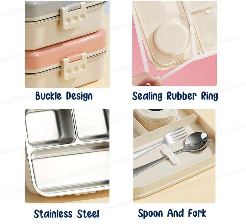 Mobcos Carnival Super Birdy Lunch Box 3 Layer Stainless Steel Lunch Box Comes with 1 Detachable Tray, 1 Small Container & 1 Spoon Ideal for Kids BPA Free 1120ml+70ml - Orange - Image 3