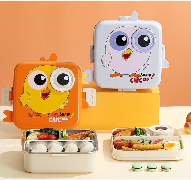 Mobcos Carnival Super Birdy Lunch Box 3 Layer Stainless Steel Lunch Box Comes with 1 Detachable Tray, 1 Small Container & 1 Spoon Ideal for Kids BPA Free 1120ml+70ml - Orange - Image 4
