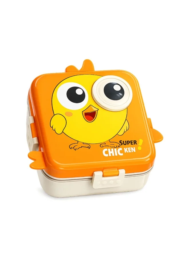 Mobcos Carnival Super Birdy Lunch Box 3 Layer Stainless Steel Lunch Box Comes with 1 Detachable Tray, 1 Small Container &amp; 1 Spoon Ideal for Kids BPA Free 1120ml+70ml - Orange