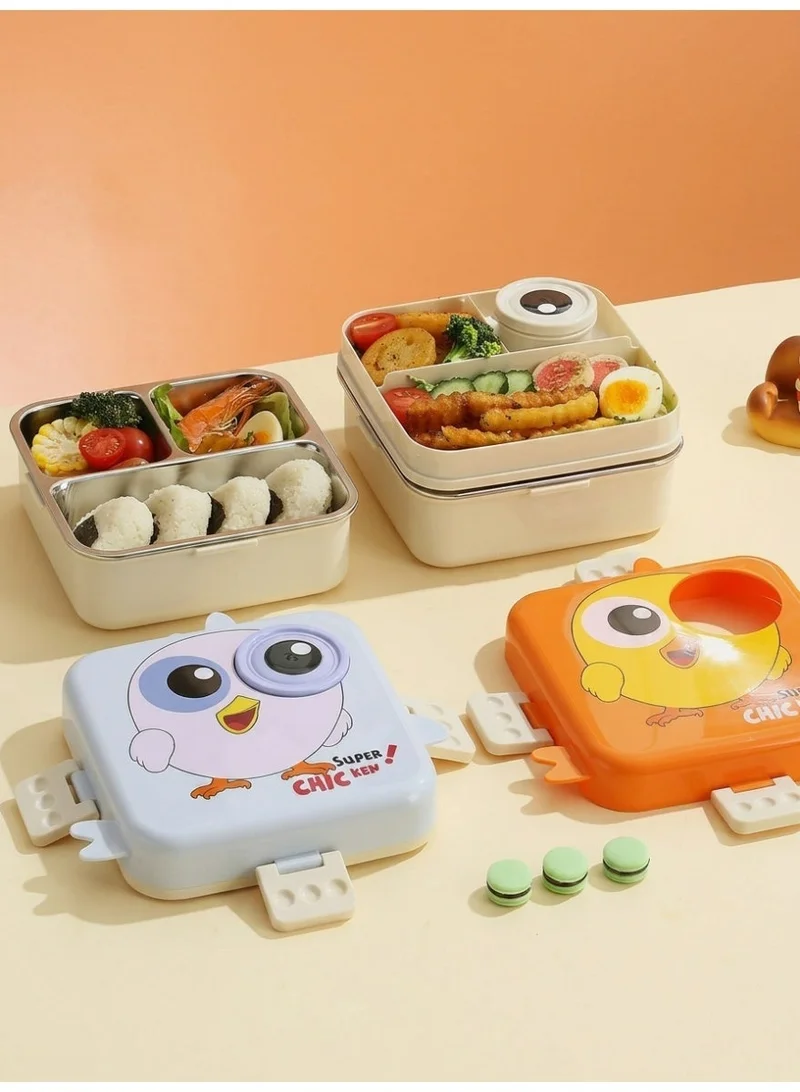 Mobcos Super Birdy Lunch Box Orange Carnival Super Birdy Lunch Box 3 Layer Stainless Steel Lunch Box Comes with 1 Detachable Tray, 1 Small Container & 1 Spoon Ideal for Kids BPA Free 1120ml+70ml - Orange  | Best Price UAE