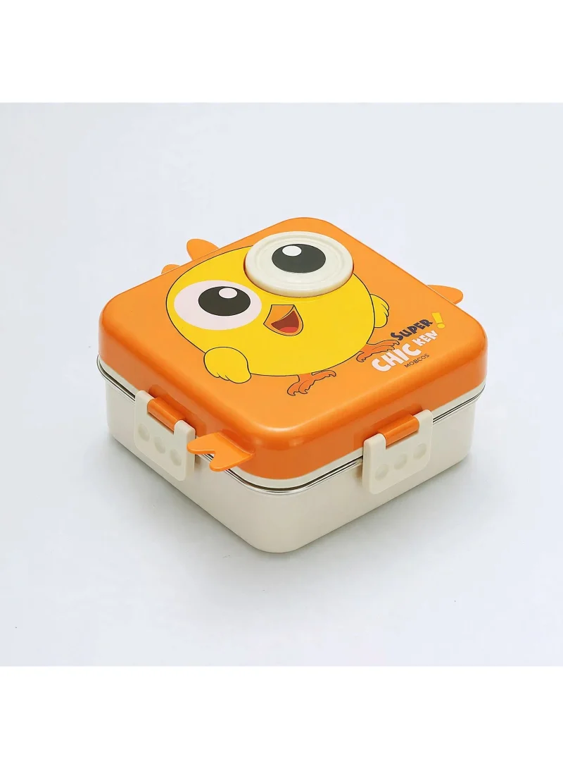 Mobcos Carnival Super Birdy Lunch Box 3 Layer Stainless Steel Lunch Box Comes with 1 Detachable Tray, 1 Small Container &amp; 1 Spoon Ideal for Kids BPA Free 1120ml+70ml - Orange