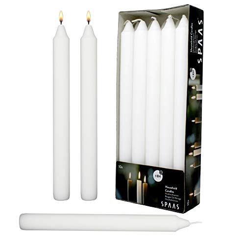 Rambue White Dinner Table Candle 9.5 inch Long Dripless Smokeless Burn 8 Hours in Your Candlesticks -10 Pack Candles - Image 1