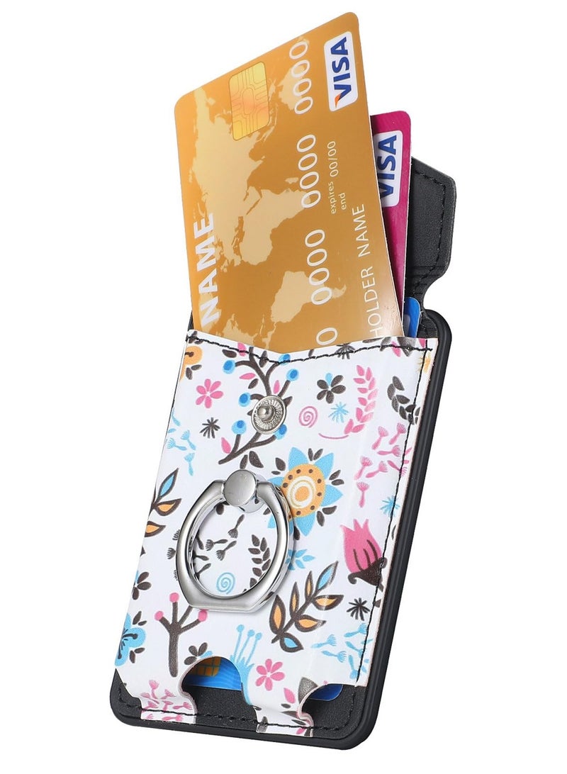 SYOSI Magnetic Phone Card Wallet Holder, for MagSafe Wallet with Ring for iPhone 15/14/13/12 Series, Strong Magnetic Card Holder Flowers Wallet Fit 5 Cards Sleeve Pocket Floral Black - Image 3