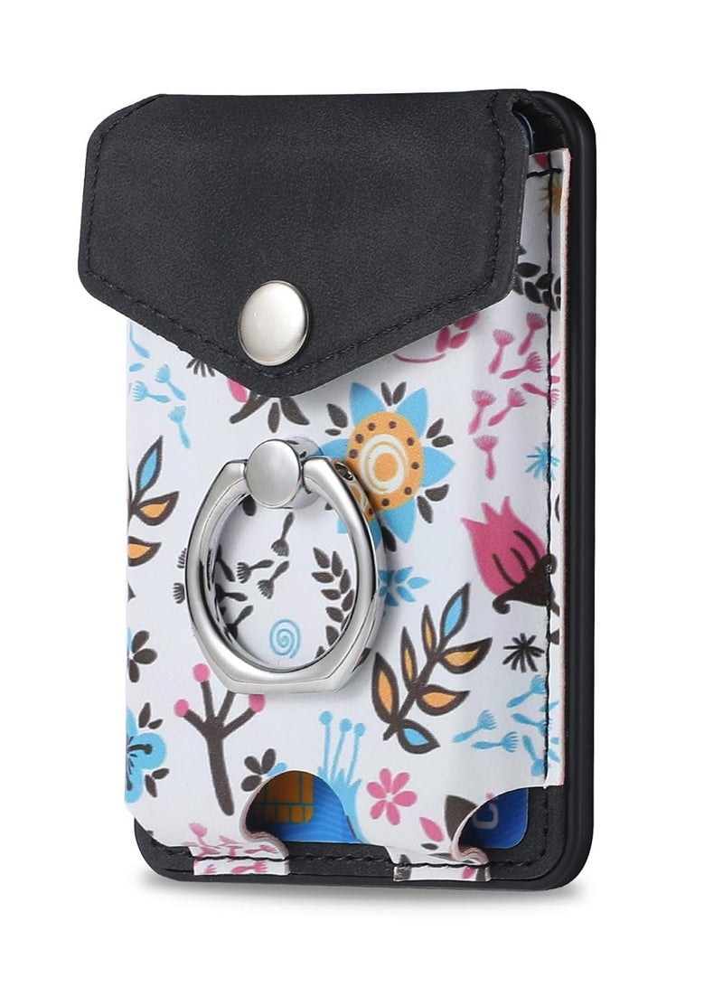 SYOSI Magnetic Phone Card Wallet Holder, for MagSafe Wallet with Ring for iPhone 15/14/13/12 Series, Strong Magnetic Card Holder Flowers Wallet Fit 5 Cards Sleeve Pocket Floral Black - Image 2