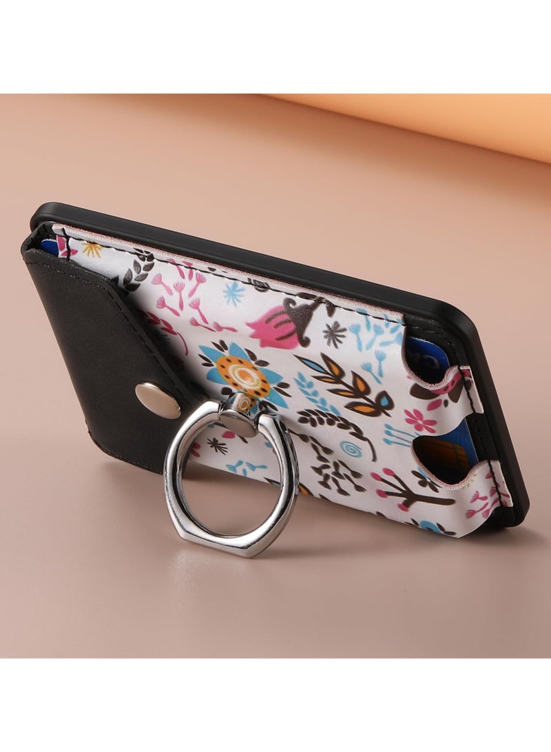 SYOSI Magnetic Phone Card Wallet Holder, for MagSafe Wallet with Ring for iPhone 15/14/13/12 Series, Strong Magnetic Card Holder Flowers Wallet Fit 5 Cards Sleeve Pocket Floral Black - Image 4