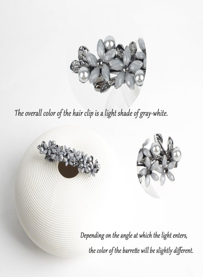 HQTS Barrettes for Women,with Flower bloom appearance,embedded Rhinestone and imitation Pearls as Decoration,elegant and retro Hair clip.light grey - Image 2
