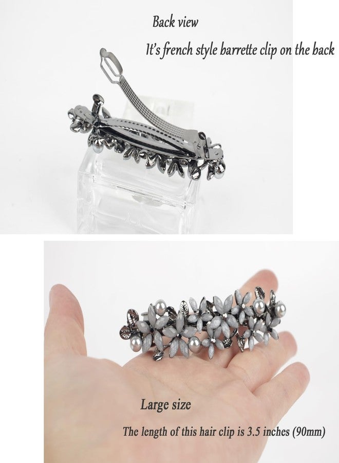 HQTS Barrettes for Women,with Flower bloom appearance,embedded Rhinestone and imitation Pearls as Decoration,elegant and retro Hair clip.light grey - Image 4