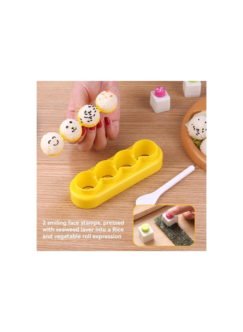 Rice Ball Molds, Mini Rice Ball Shaker Sushi Molds with Spoon and Smile Face Seaweed Nori Embossing Mold for DIY Kids Lunch Bento