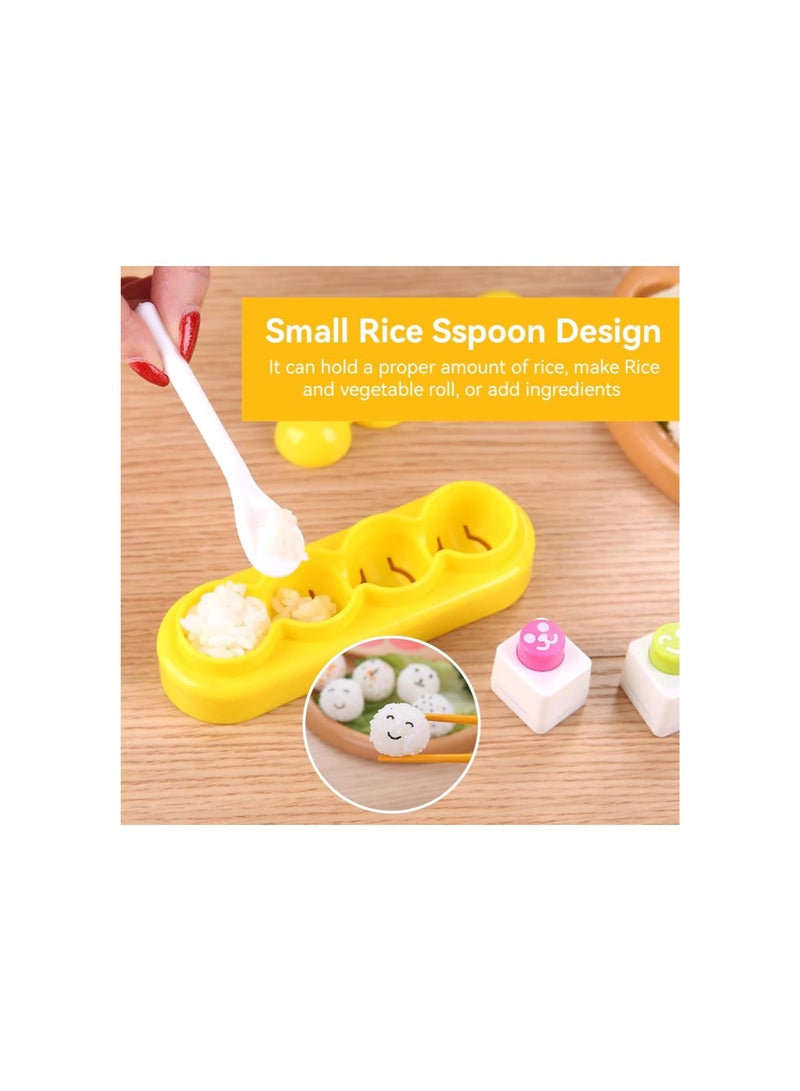 Rice Ball Molds, Mini Rice Ball Shaker Sushi Molds with Spoon and Smile Face Seaweed Nori Embossing Mold for DIY Kids Lunch Bento