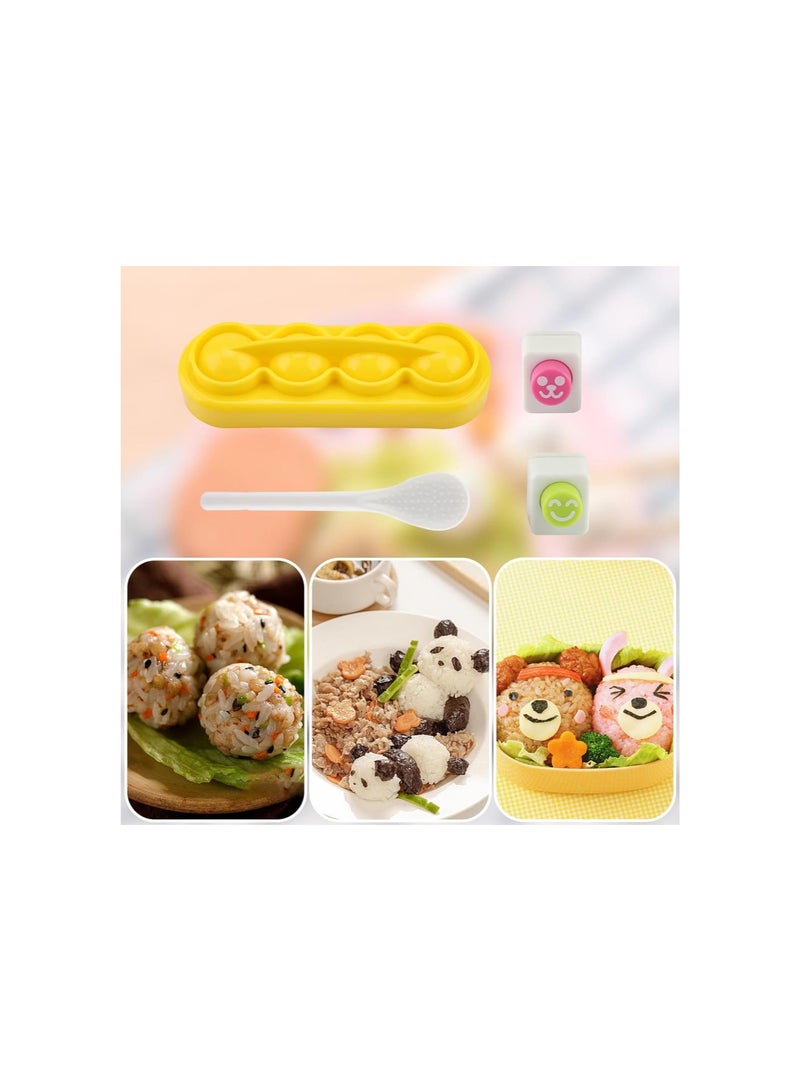 Rice Ball Molds, Mini Rice Ball Shaker Sushi Molds with Spoon and Smile Face Seaweed Nori Embossing Mold for DIY Kids Lunch Bento