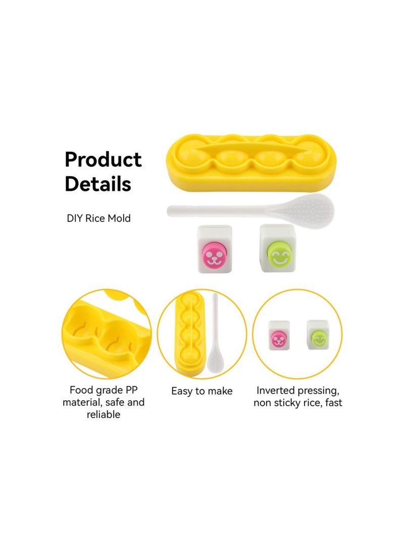 Rice Ball Molds, Mini Rice Ball Shaker Sushi Molds with Spoon and Smile Face Seaweed Nori Embossing Mold for DIY Kids Lunch Bento