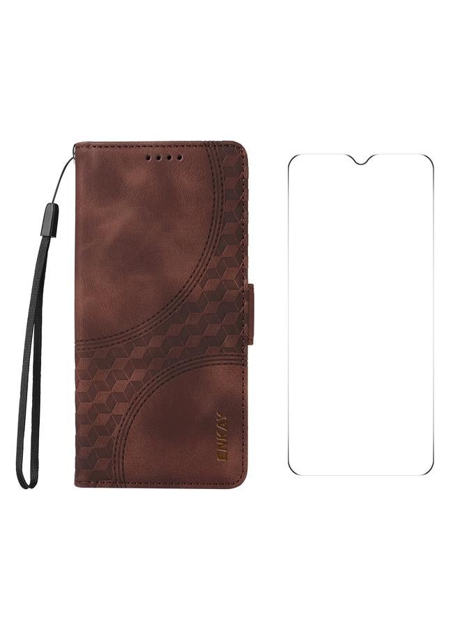 The Bros Case For Honor X6b Embossed Rhombus Starry Leather Phone Case with Screen Film