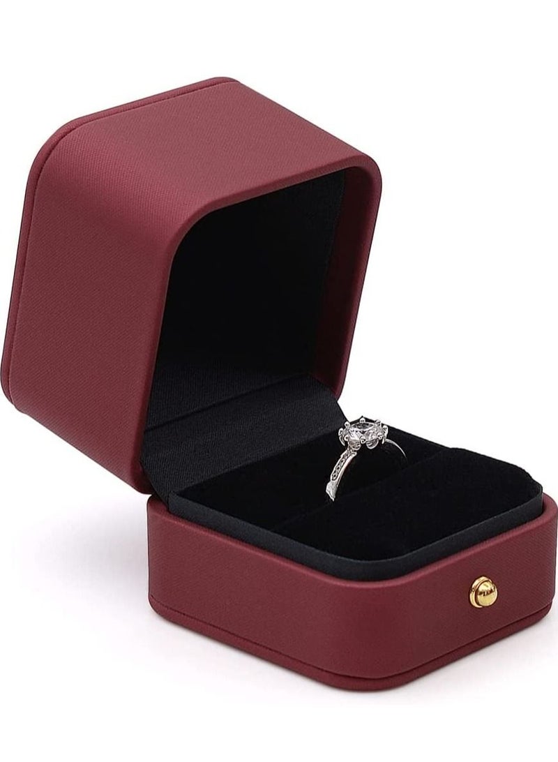 KASTWAVE Engagement Ring Box Wine Red, Square Leather Velvet Ring Bearer Box, Premium Gorgeous Vintage Single Slot Ring Box for Proposal, Wedding, Ceremony, Anniversary, Gift  - Image 1