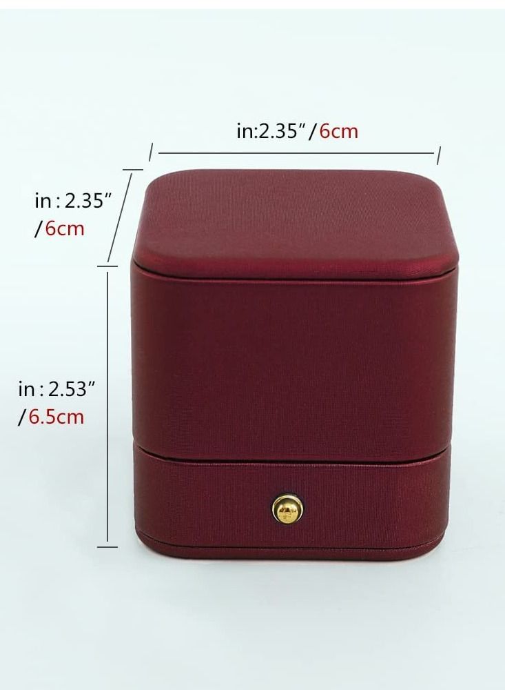 KASTWAVE Engagement Ring Box Wine Red, Square Leather Velvet Ring Bearer Box, Premium Gorgeous Vintage Single Slot Ring Box for Proposal, Wedding, Ceremony, Anniversary, Gift  - Image 4