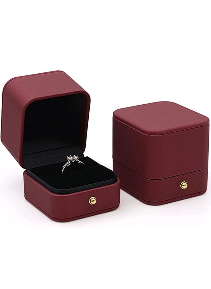 KASTWAVE Engagement Ring Box Wine Red, Square Leather Velvet Ring Bearer Box, Premium Gorgeous Vintage Single Slot Ring Box for Proposal, Wedding, Ceremony, Anniversary, Gift  - Image 2