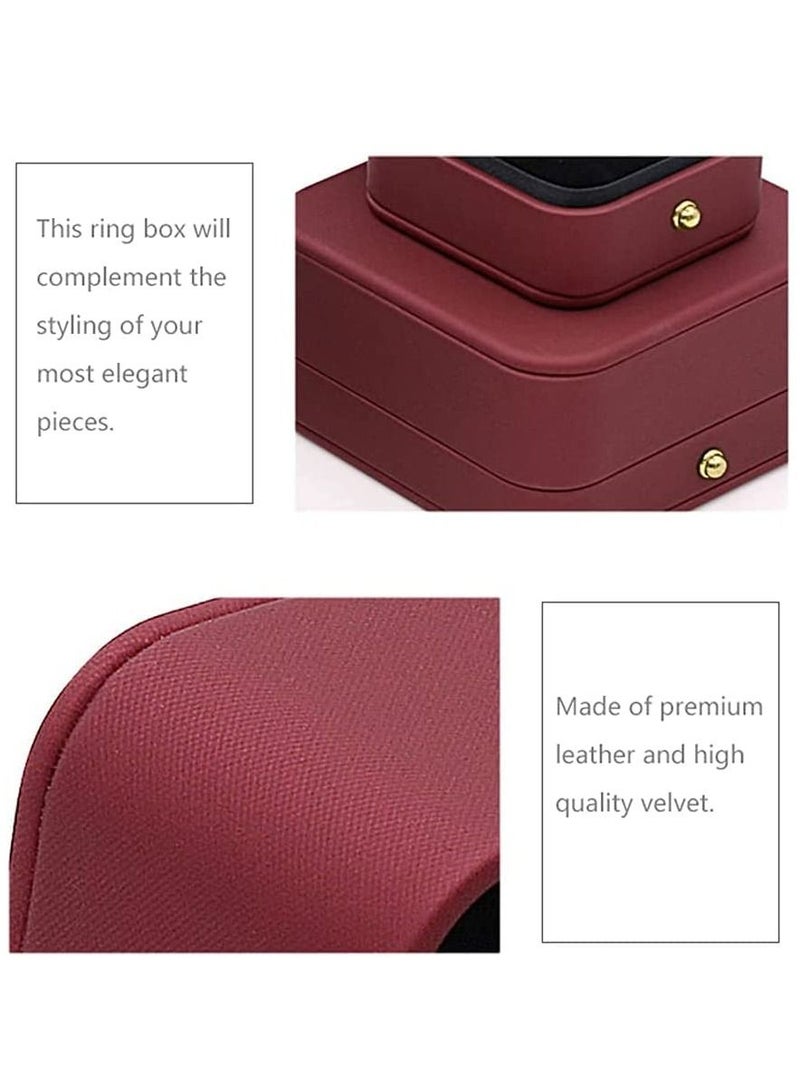 KASTWAVE Engagement Ring Box Wine Red, Square Leather Velvet Ring Bearer Box, Premium Gorgeous Vintage Single Slot Ring Box for Proposal, Wedding, Ceremony, Anniversary, Gift  - Image 5