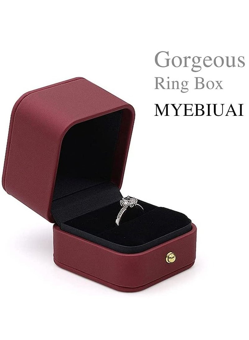 KASTWAVE Engagement Ring Box Wine Red, Square Leather Velvet Ring Bearer Box, Premium Gorgeous Vintage Single Slot Ring Box for Proposal, Wedding, Ceremony, Anniversary, Gift  - Image 3