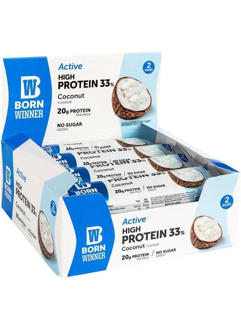 Born Winner Deluxe Protein Bar Coconut 12 Bars x 60g - Multi Layer Crispy High Protein Bar, No Added Sugar, 20g Protein Per Bar - Image 1