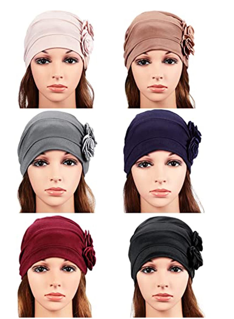 6 قطع قبعات نسائية من التوربان مع زهور، قبعة رأس عتيقة مرنة، غطاء رأس مرن، قبعات غطاء رأس عتيقة للنساء - Image 4