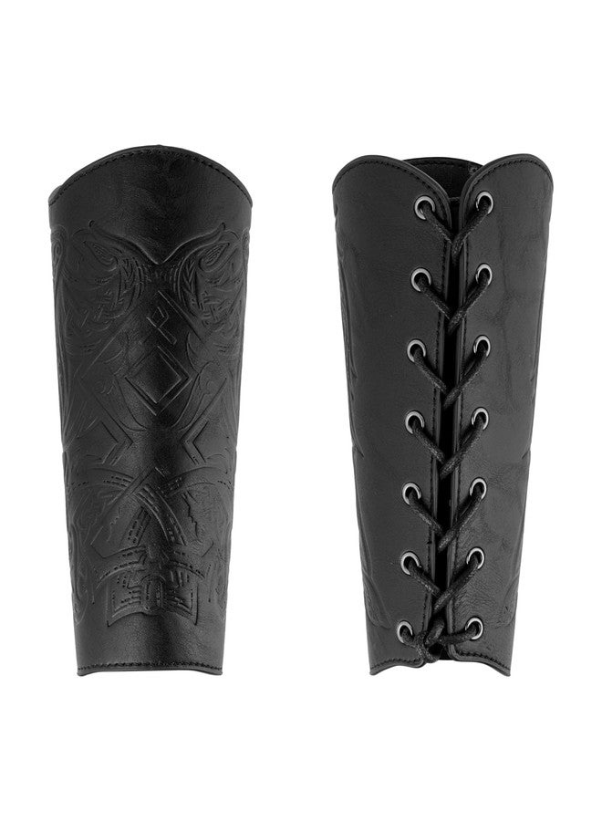 HAQUIL Medieval Faux Leather Wrist Guard, Black Adjustable Viking Bracer, Norse Symbol Arm Guard for Costume and LARPs (1 Piece) - Image 1
