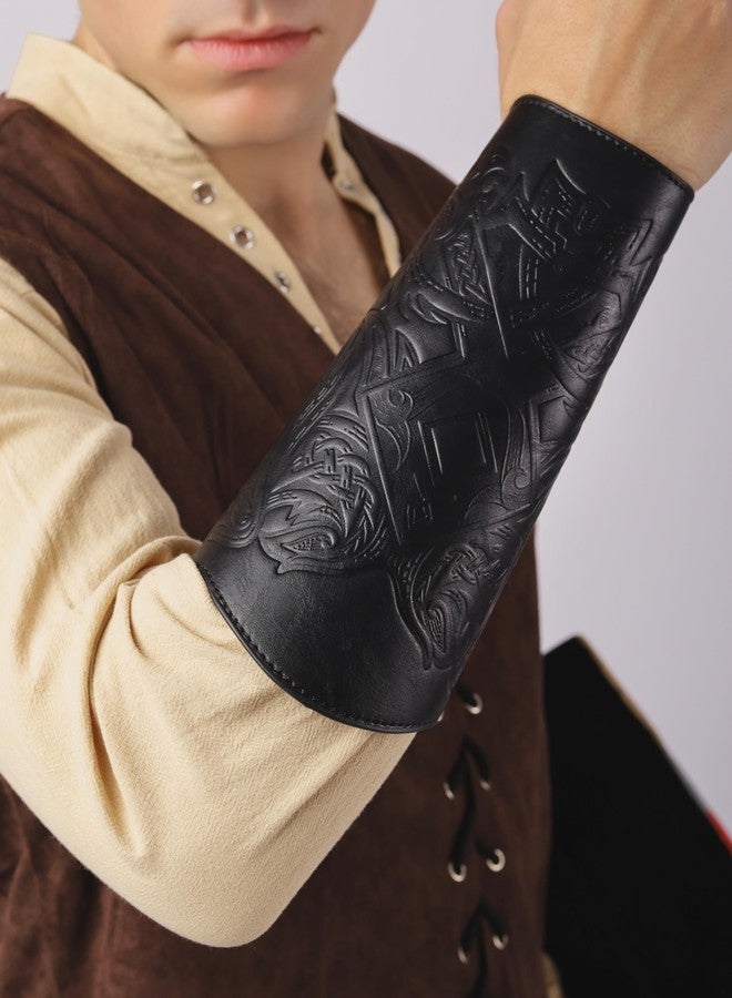 HAQUIL Medieval Faux Leather Wrist Guard, Black Adjustable Viking Bracer, Norse Symbol Arm Guard for Costume and LARPs (1 Piece) - Image 5