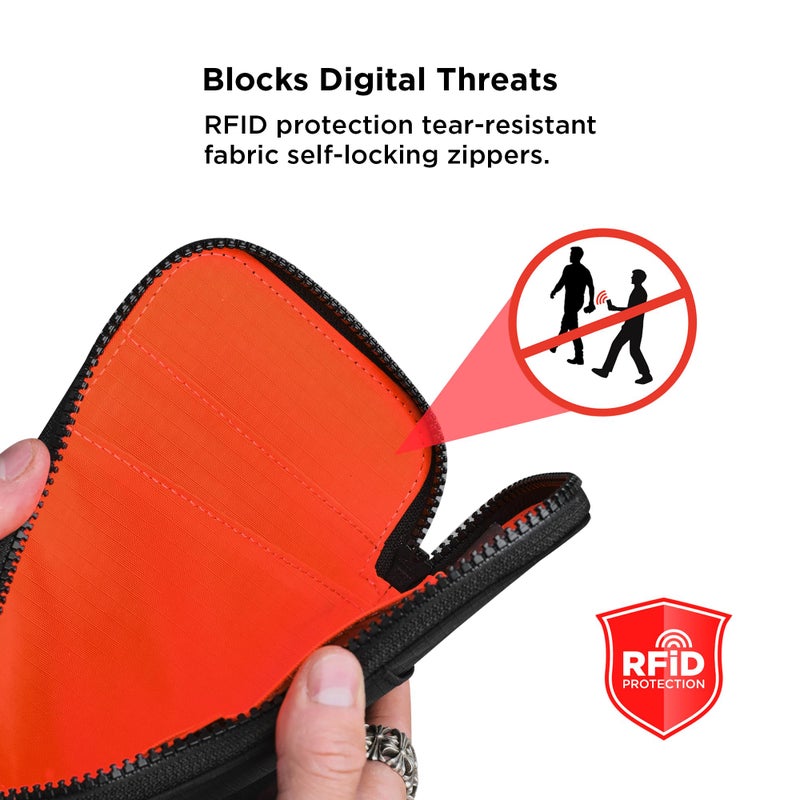 ALPAKA Zip Travel Wallet Black Axoflux 210D - RFID Passport Holder - Self Locking Zipper - Tear Resistant Material - Four Pockets and Two Card Slots - HUB Accessories Compatible - Image 5