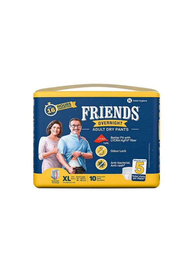 Friends Overnight Adult Diapers Pants Style - 10 Count (XL-XXL) with odour lock and Anti-Bacterial Absorbent Core- Waist Size 30-56 inch ; 76-142cm - pzsku/ZD5F21071E95BB5AE3129Z/45/_/1738305981/139107eb-33db-412c-8237-5810d622f646