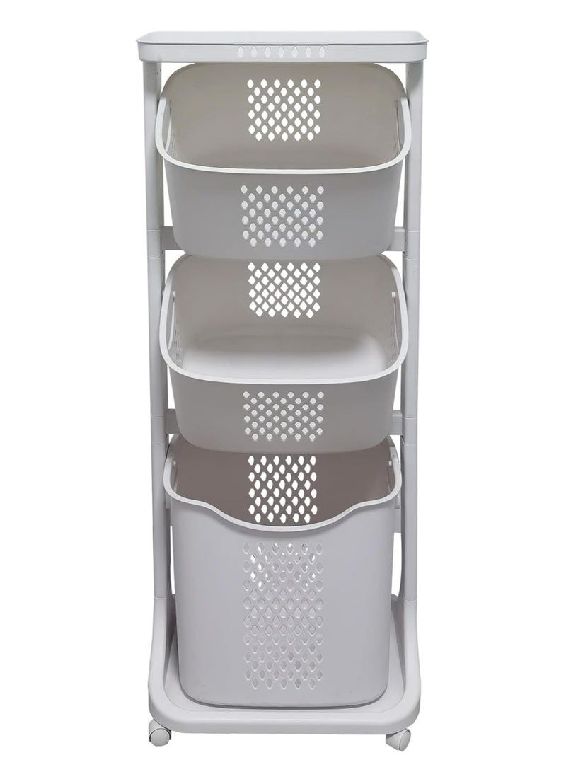DubaiGallery Rolling Laundry Cart With 3 Plastic Laundry Basket - Image 2
