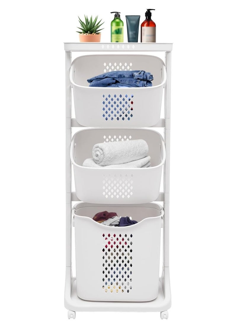 DubaiGallery Rolling Laundry Cart With 3 Plastic Laundry Basket - Image 3