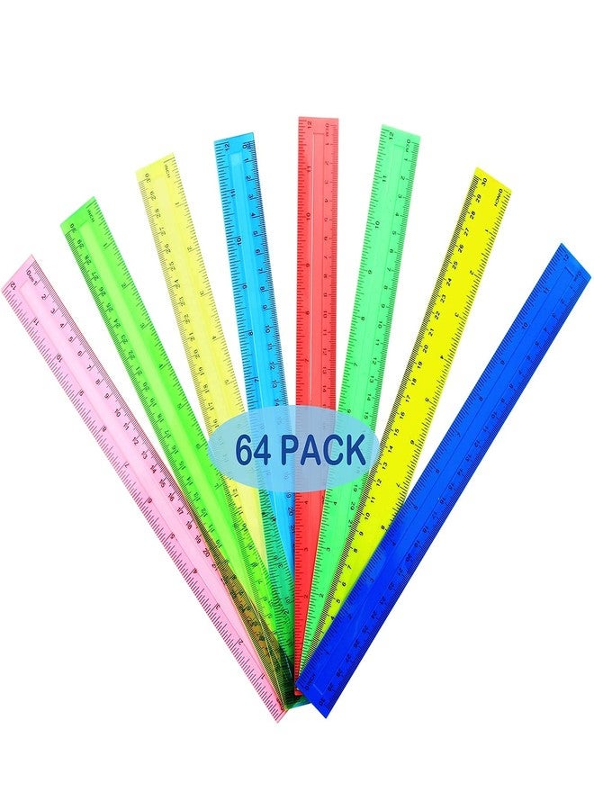 LYDTICK 64 Pack Rulers Bulk for Classroom 12 inch, Plastic Clear Rulers for Office Back to School Supplies with Inches and Centimeters - Image 1